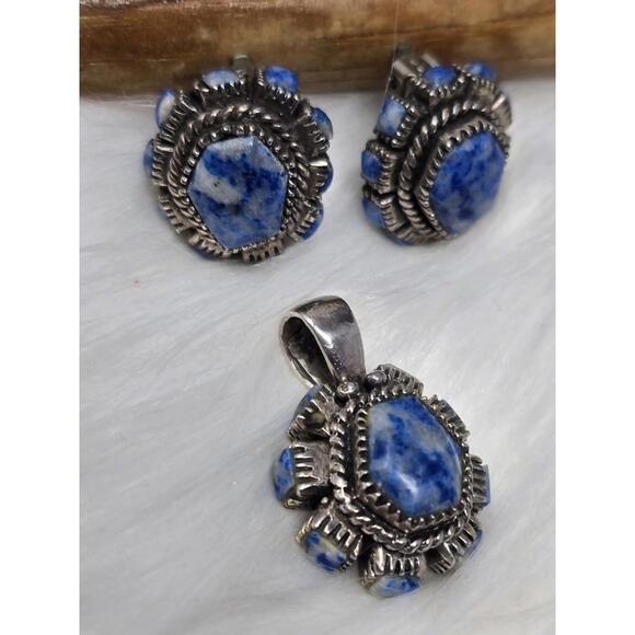 Artisan 925 Sterling Silver Lapis Sodalite Jewelry Set
